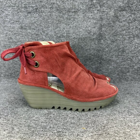 ✅Fly London Wedge Sandal Womens 6.5 Yama Peep Toe Ankle Tie Around Summer Shoes - Picture 8 of 11